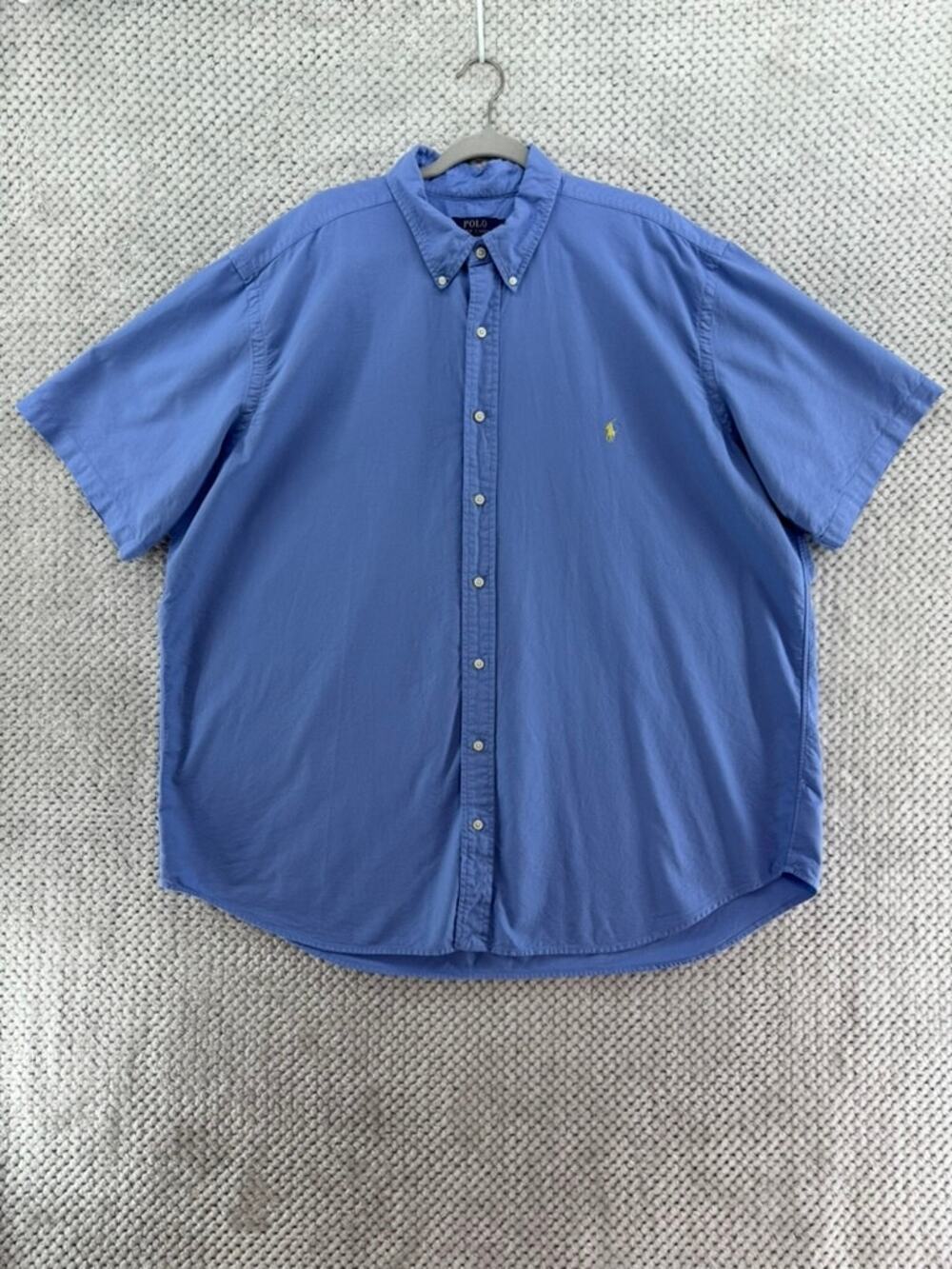 Polo Ralph Lauren Button Front Shirt Mens 2XB Blue Short Sleeve Yellow Pony